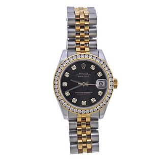 Rolex Midsize Datejust 18k Gold Steel Diamond Watch 178273