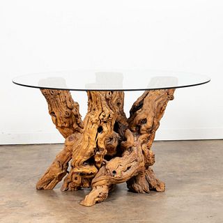 GLASS TOP BUNDLED TREE ROOT TABLE