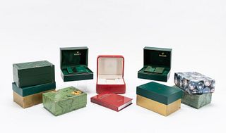 COLLECTION, MISC. WATCH BOXES, MOSTLY ROLEX, 10PCS