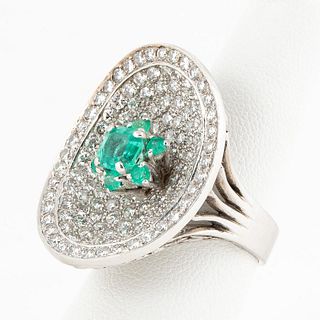 EMERALD, 3.50 CTW DIAMOND AND 14K WHITE GOLD RING