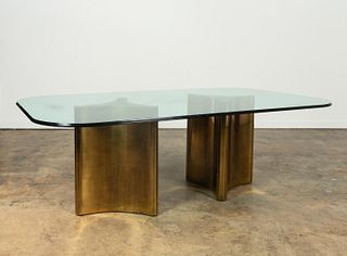 MCM BRASS PEDESTAL & GLASS TOP DINING TABLE