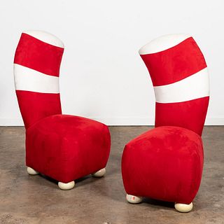 PR, CONTEMPORARY RED & WHITE CURVED ACCENT CHAIRS