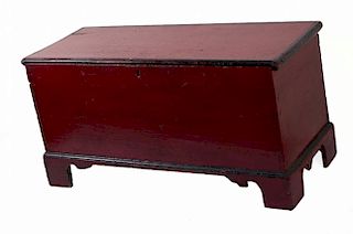19th C Red Painted Yellow Pine Blanket Chest