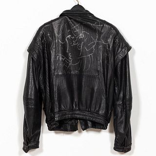 PETER MAX DRAWING ON BLACK LEATHER JACKET 1991