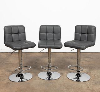 3 CONTEMPORARY FAUX GRAY LEATHER TUFTED BARSTOOLS
