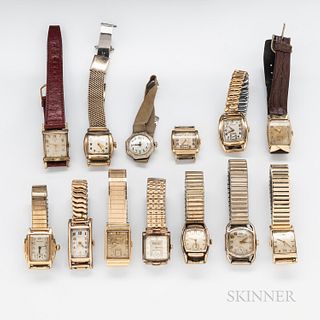Thirteen Mid-century American Wristwatches