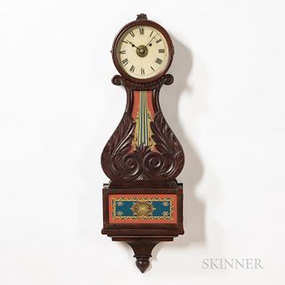 Carved Mahogany Alarm Lyre Clock