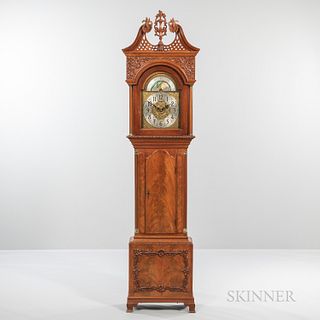 Chippendale-style Carved Mahogany Tall Case Clock