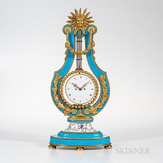 Ormolu and "Bleu Turquoise" Porcelain Lyre Clock