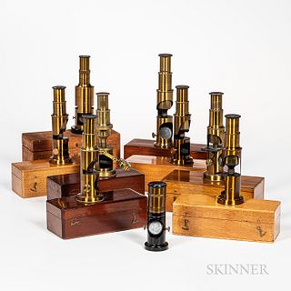 Nine Lacquered Brass Drum Microscopes