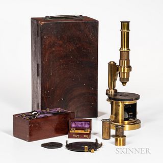 Unmarked French Oberhauser-style Drum Microscope and Accessories