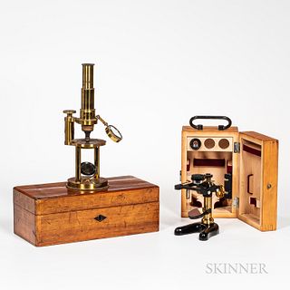 Two Lacquered Brass German Microscopes
