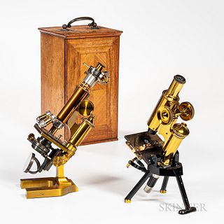 Two Lacquered Brass Compound Microscopes