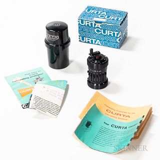 Curta Type I Calculator with Inner and Outer Cases and Booklets