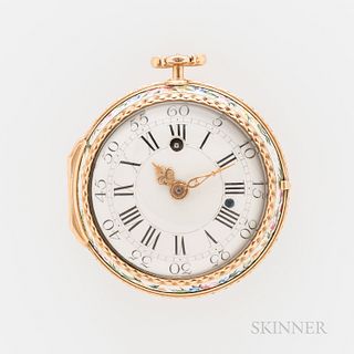 18kt Gold and Enamel Open-face Watch