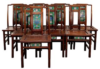 Asian Cloisonne Panel Chair Set