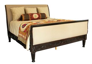 Carved Wood King Size Sleigh Bed Frame