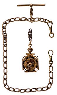 14k Yellow Gold Watch Chain and Fob
