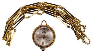 Bucherer 18k Yellow Gold Pendant Watch and Necklace