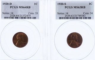 1920-D 1c MS-64 RB PCGS and 1920-S 1c MS-63 RB PCGS