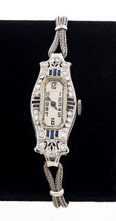 Art Deco Platium Diamond & Sapphire Lady's Watch