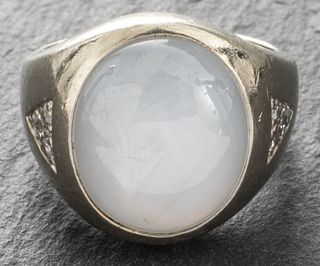 14K White Gold, Star Sapphire & Diamond Ring
