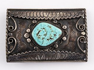 Vintage Navajo Silver Turquoise Belt Buckle