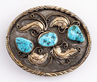 Navajo Gold Filled Silver Turquoise Belt Buckle