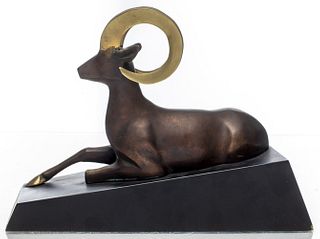 Art Deco Style Cast Metal Sculpture of a Ram