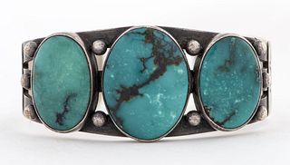 Navajo Silver Old Pawn Turquoise Cuff Bracelet