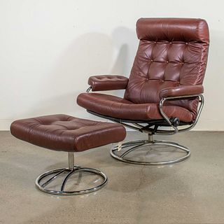 Ekornes Leather Lounge Chair (Norwegian, Mid-century)