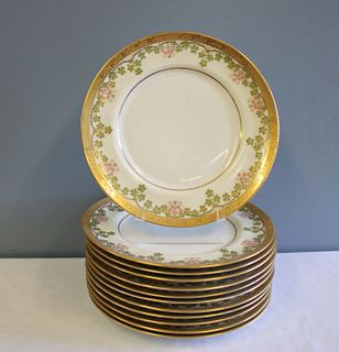 Lot Of 12 Limoges Floral & Gilt Decorated Plates