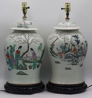 Pair of Asian Enamel Decorated Ginger Jars.
