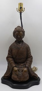 Asian Bronze Lamp of a Kneeling Geisha.