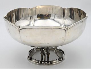 Whiting Sterling Silver Compote in Danish Silver Taste
having leaf form base marked with a W in a wreath 
height 5 1/2 inches, diameter 10 inches
31.3