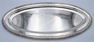 Large Oval Silver Tray
bearing two touch marks
26 1/2 x 12 1/2 inches
62.4 t.oz.