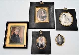 Five Miniature Watercolor on Paper Portrait Paintings
attributed to Peter Paillou (1757 - 1831)
to include miniature portrait of a gentleman
unsigned;