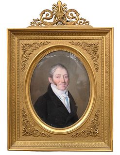 Jean Pierre - Frederic Barrois 1786 - 1841 portrait of gentleman oil in French gilt bronze frame signed lower right Barrois 1845, "Claude Monet, agent