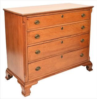 Chippendale Cherry Chest
having four drawers flanked by fluted quarter columns set on ogee feet 
height 37 inches, width 41 1/4 inches, top 19 1/4 x 4