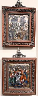 Pair of Limoges Painted Enamel Plaques Depicting Scene of The Last Supper
enameled on copper, 16th century, depicting Christ seated and flanked by his