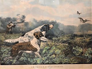 Currier and Ives after Arthur Fitzwilliam Tait
"American Field Sport, 1857"
lithograph with hand coloring on paper
inscribed in plate throughout the l