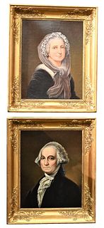 Pair of American School
19th century
portraits
George and Martha Washington
both oil on relined canvas
unsigned
both housed in matching gilt wood fram