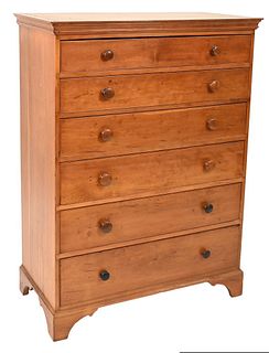 Chippendale Cherry Tall Chest
having six graduated drawers on cut out bracket base
height 51 inches, case width 36 inches
Provenance: Fifty Year Perso