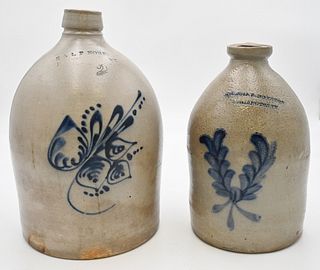 Two Piece Stoneware Lot
to include an E and LP Norton two gallon jug having cobalt flower
marked "E and LP Norton, Bennington, VT"
along with a Nichol