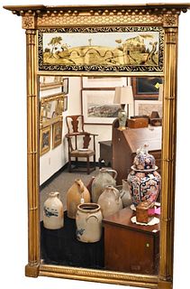 Federal Mirror
having eglomised panel over rectangle mirror housed in giltwood frame
19th century
marked on the reverse "This belonged to Sam Riddle o