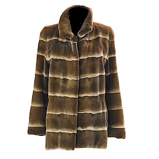 NEW BROWN STRIPED SHEARED MINK JACKET