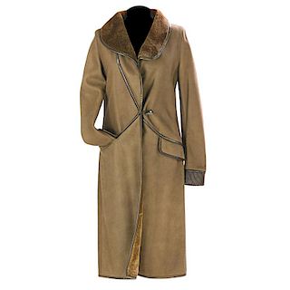 SUEDED SHEARLING COAT WITH LEATHER TRIM