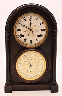 Burwell and Carter Double Dial Calendar Shelf Clock
height 18 inches
Provenance: Fifty Year Personal Collection of Clocks and American Antiques from T