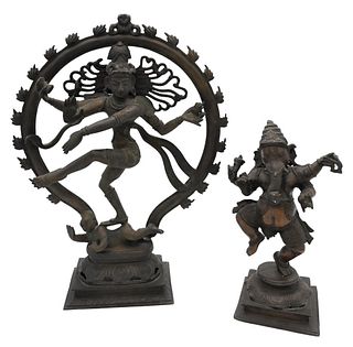 Two Piece Bronze Lot
to include a large form of Vishnu 
height 19 inches
along with a form of Ganesh
height 12 inches
