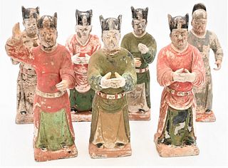 Set of Seven Painted Pottery Tomb Figures
all standing in different poses
Ming Dynasty or later
1993 Chinese Celain Company, New York, receipt for $9,